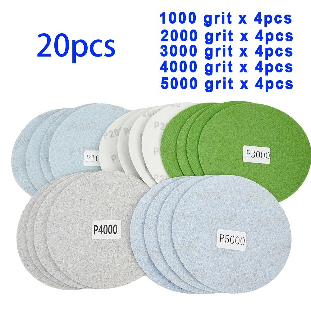 Set of 20 Sanding Papers 1000-5000 Grit 125mm Round for Wood Metal