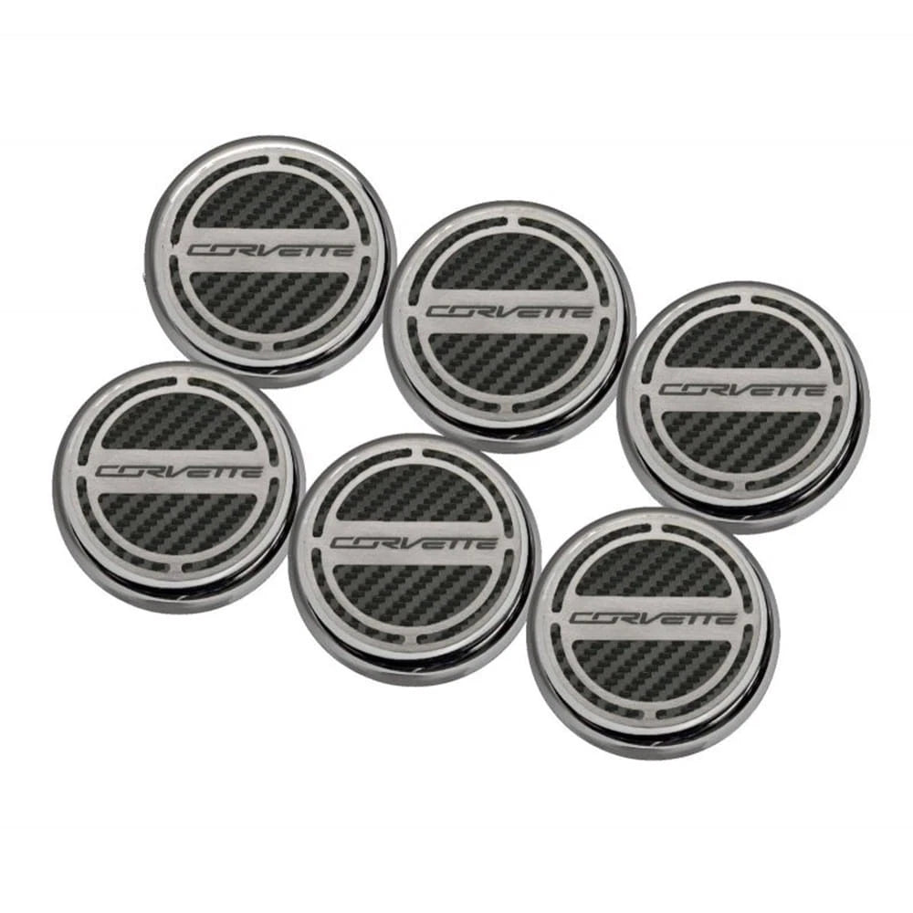 Chrome 'Corvette' Cap Covers w/Black C-Fiber Inlay for 14-19 Corvette Z06 Manual