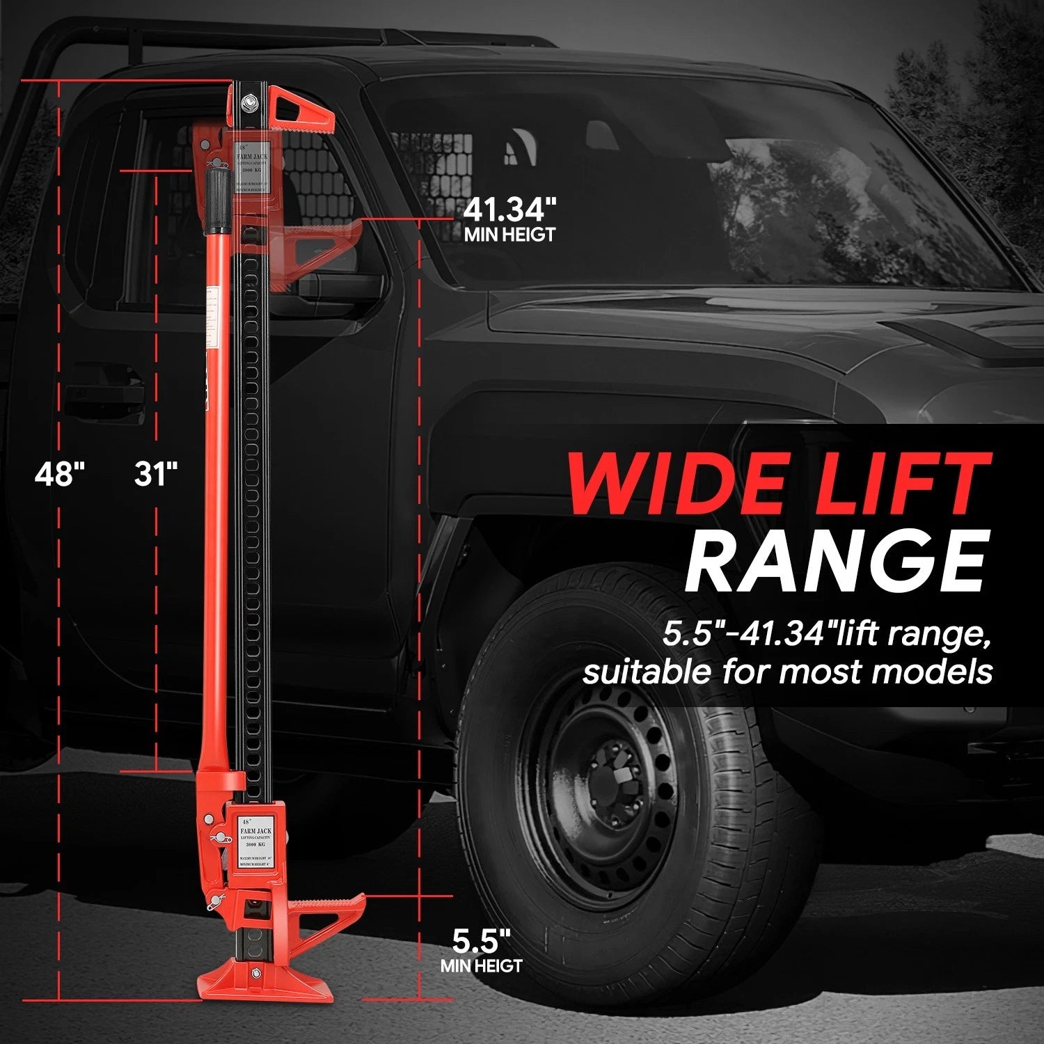 Adjustable Off Road Farm Jack 5.5"-41.3" for Universal Use (6600lbs)