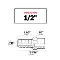 Hose Barb Fitting Connector Adapter 1/2" NPT Male x 5/8" Hose ID - FO4311
