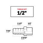 Hose Barb Fitting Connector Adapter 1/2" NPT Male x 5/8" Hose ID - FO4311