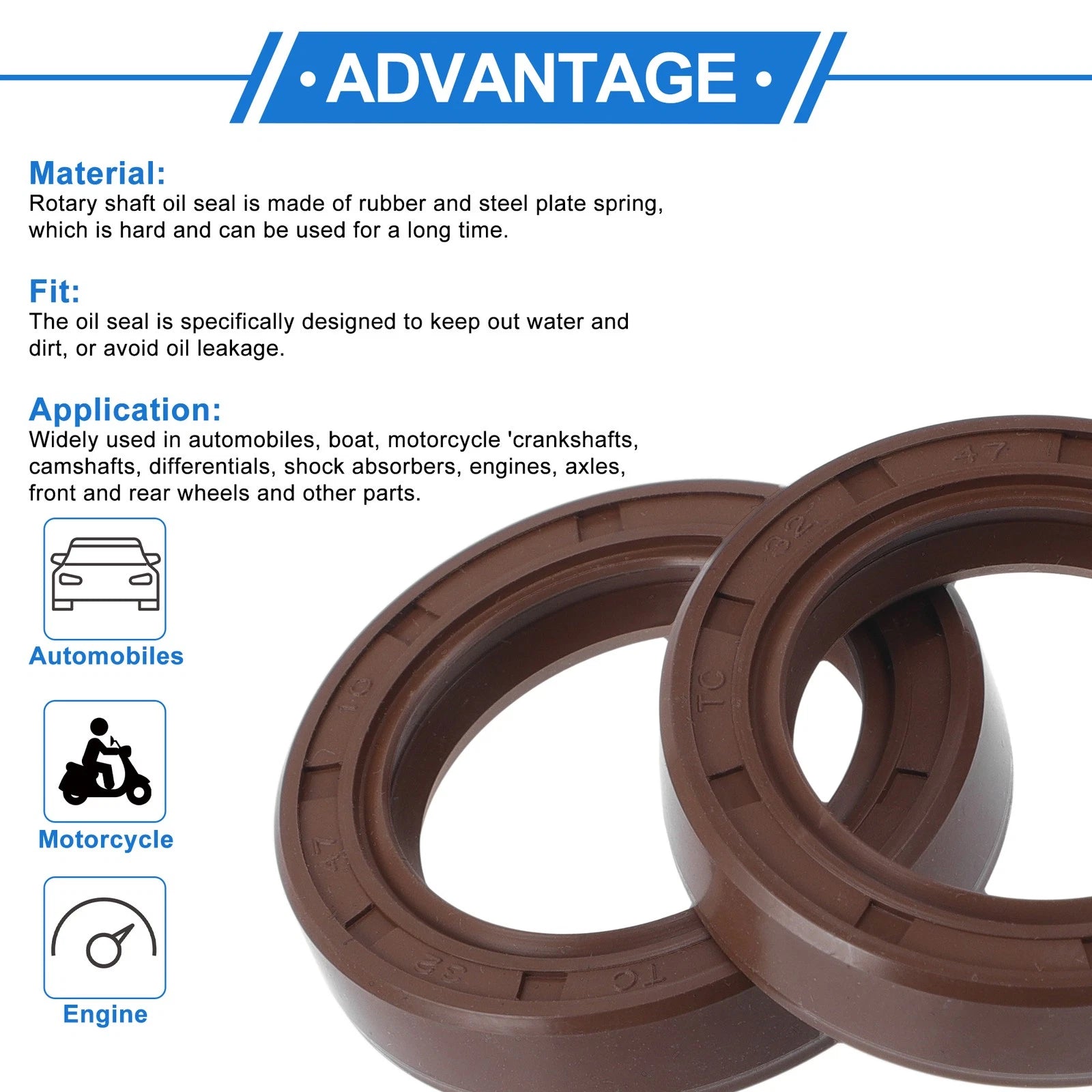 2X Oil Seal Rotary Shaft Seal FKM Rubber 32x47x10mm for Various Models 