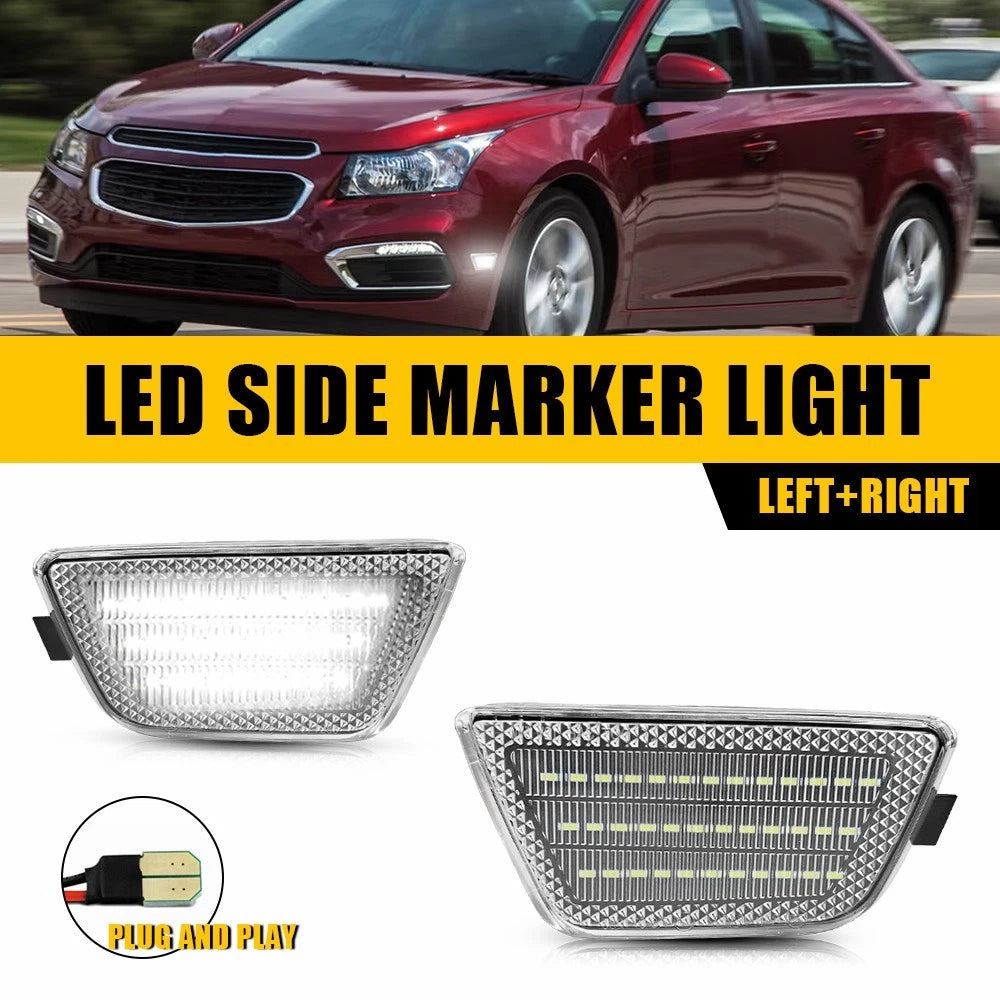 Clear Lens White LED Front Bumper Side Marker Lights for Chevy Cruze (2011–2015)