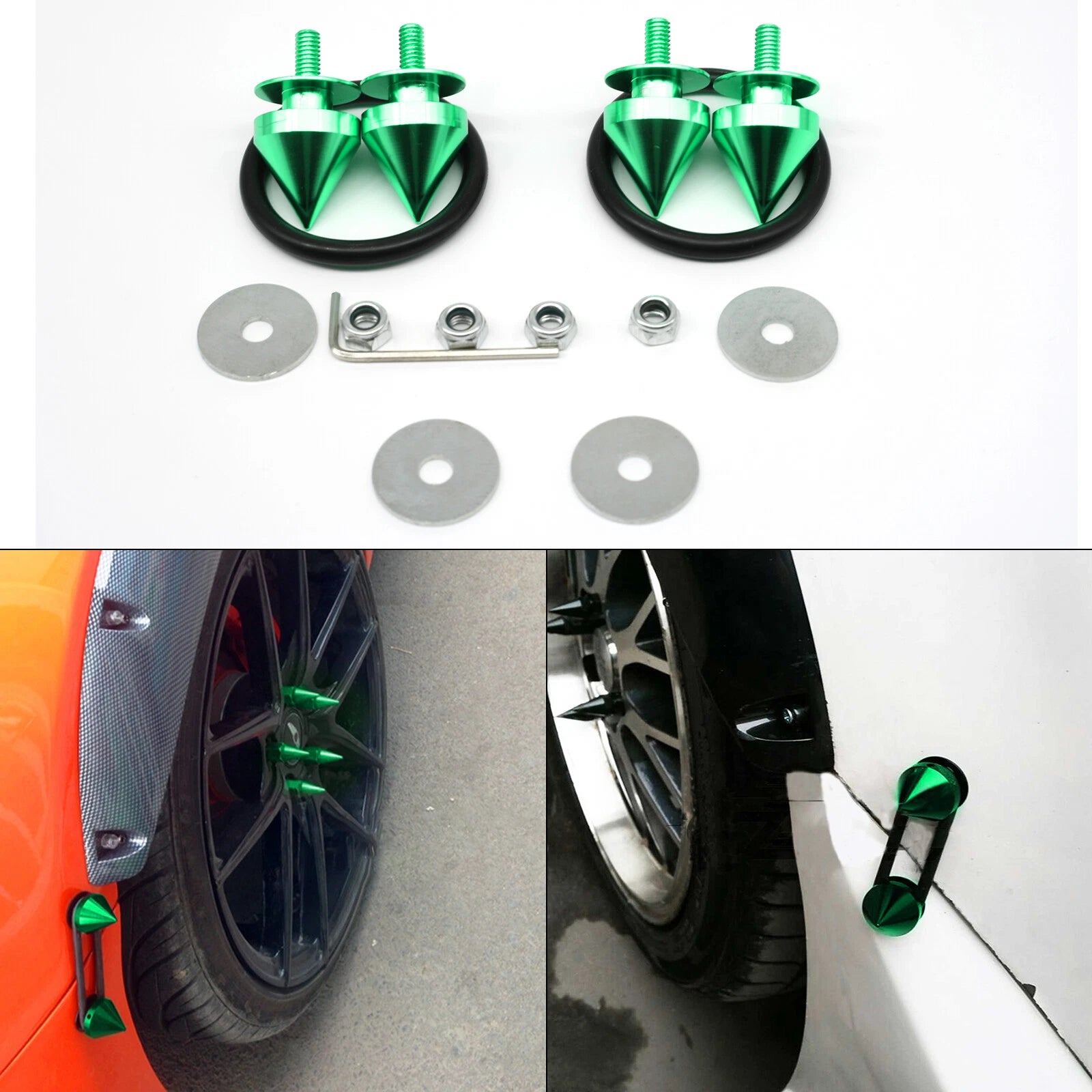 Green Spiked Quick Release Fasteners for Universal Bumper Trunk Lids Kit (2011–2024)