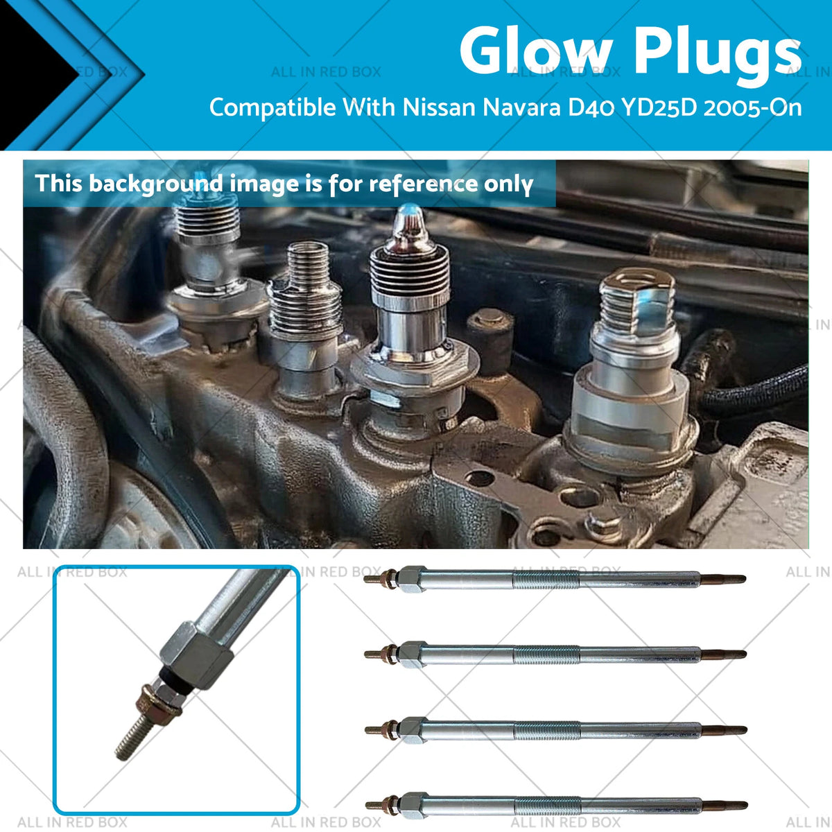 Set of 4 Glow Plugs for Nissan Navara D22 D40 YD25D R51 X-Trail (2005-On)