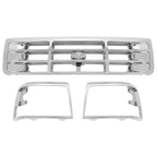Chrome Mesh Grille Headlight Bezels for Ford F150 F250 F350 Bronco (1992–1997)