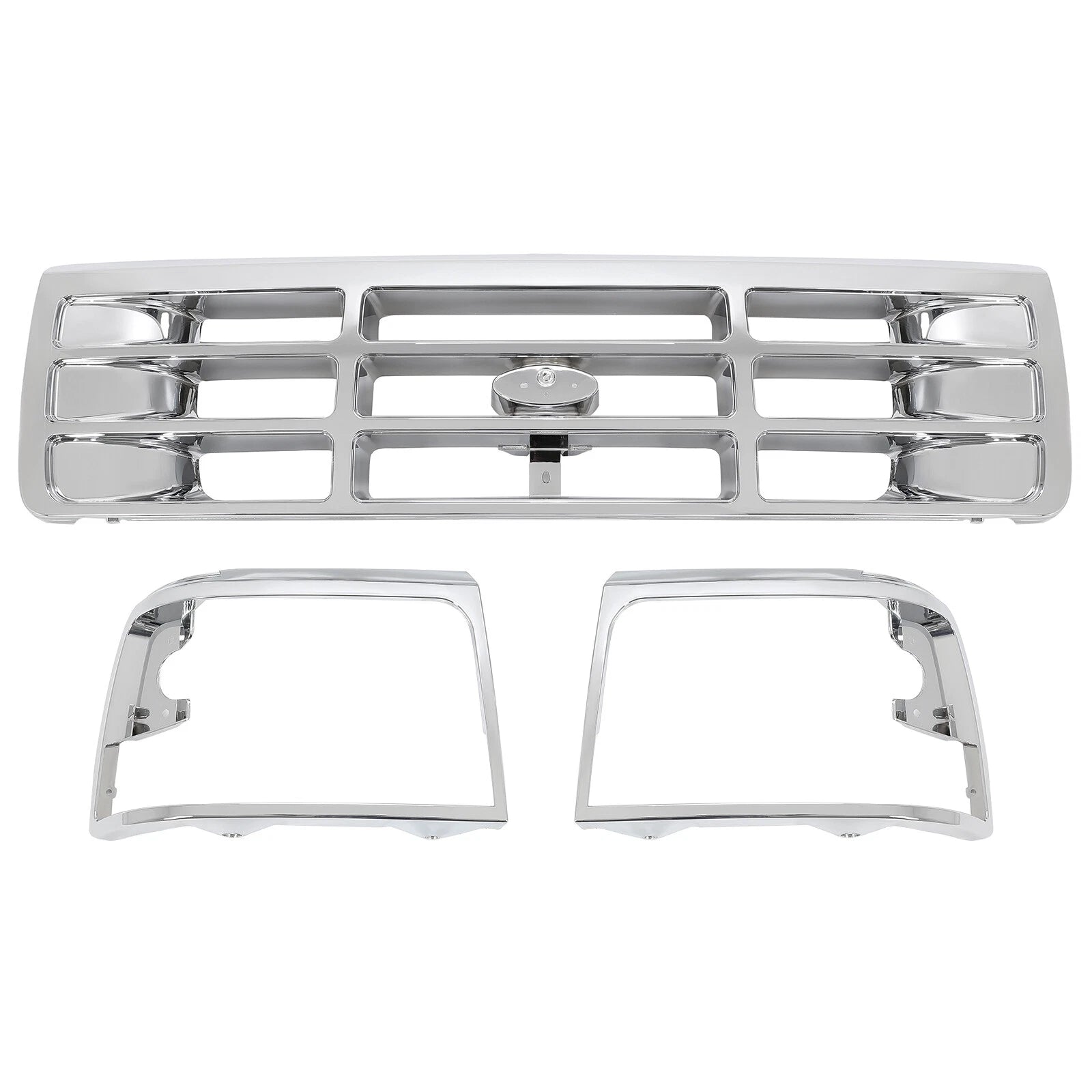 Chrome Mesh Grille Headlight Bezels for Ford F150 F250 F350 Bronco (1992–1997)