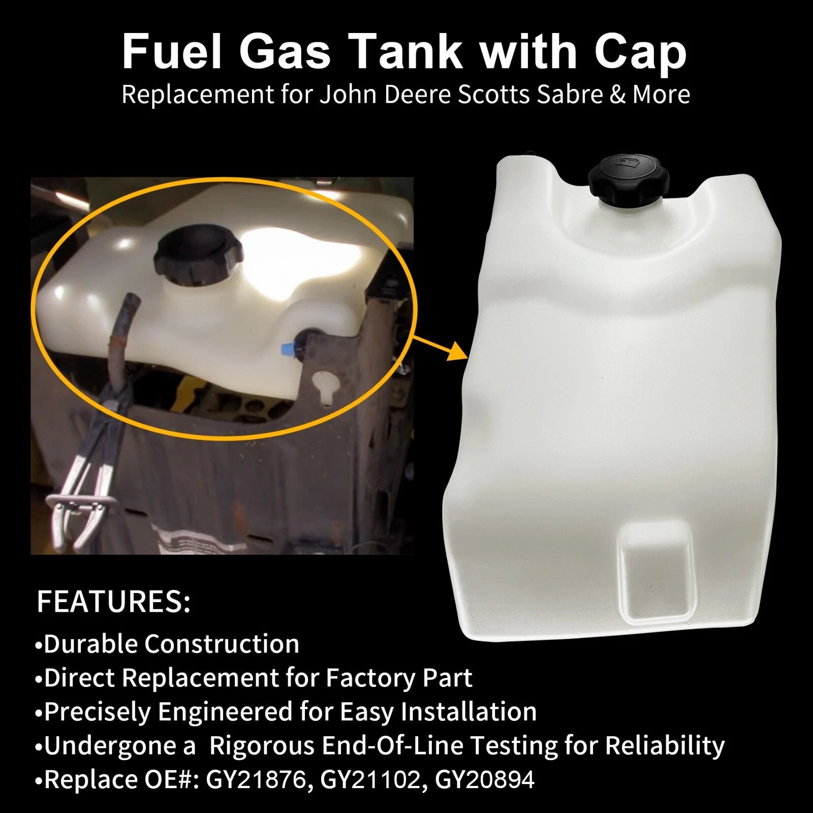 Fuel Gas Tank for John Deere L100 L105 L107 LA100 LA110 LA105 (Fits GY21102 GY21876)