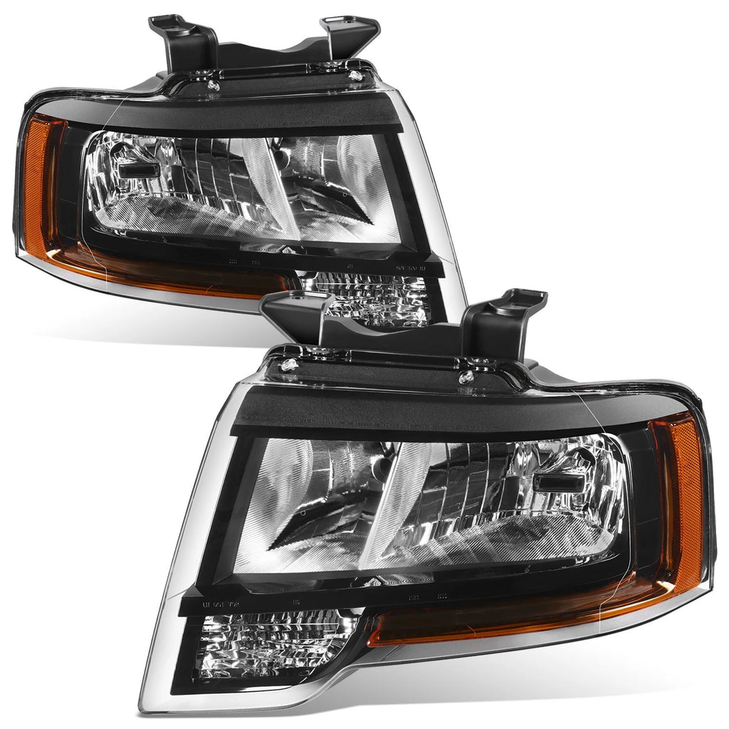 Headlights Pair for Ford Expedition (2015–2017) OE Style Black Housing Clear Lens