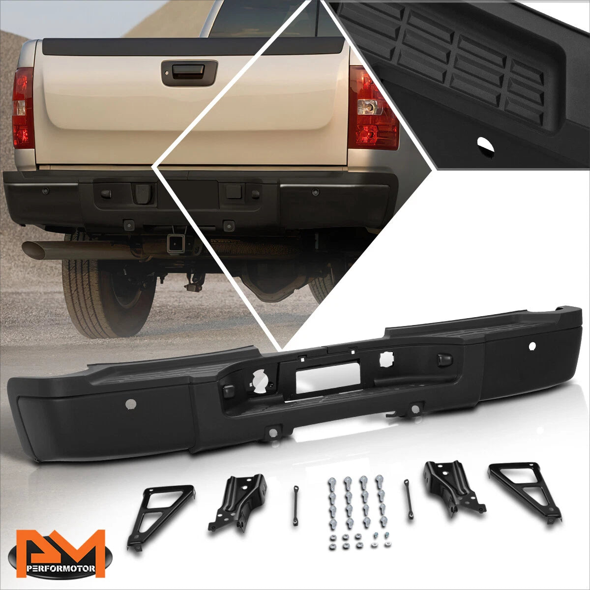 Rear Bumper for Silverado Sierra 2500/3500HD (2007–2010) w/Sensor Hole, License Lamps