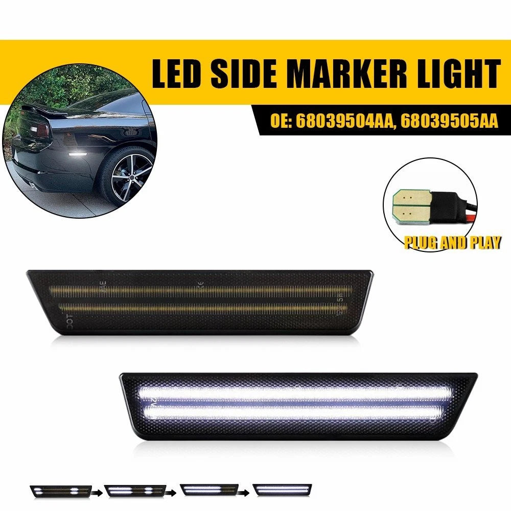 2X White Rear Side Marker Lights Kit for Dodge Challenger (2008–2014), Charger (2011–2014)
