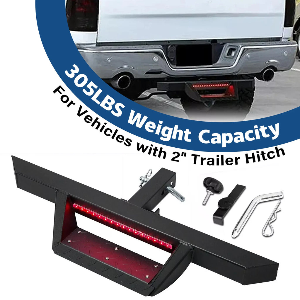 2" Receiver Rear Guard Drop Trailer Tow Hitch Step Bar with LED for