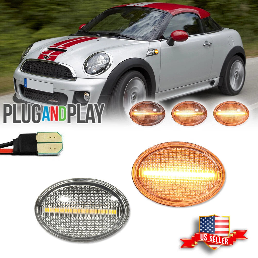 Clear Dynamic Amber LED Side Marker Lights for MINI Cooper (R55–R59)