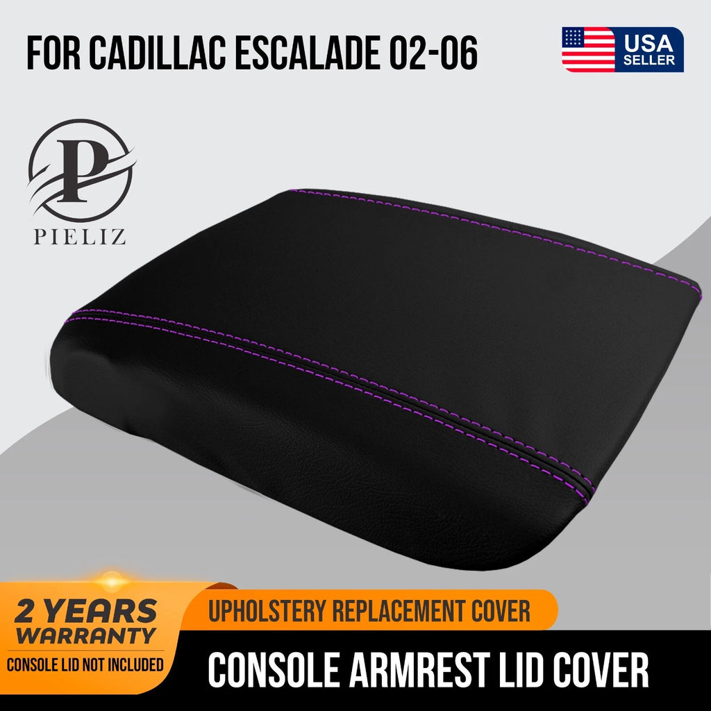 Leather Console Armrest Cover for Cadillac Escalade (2002–2006) Purple Stitch