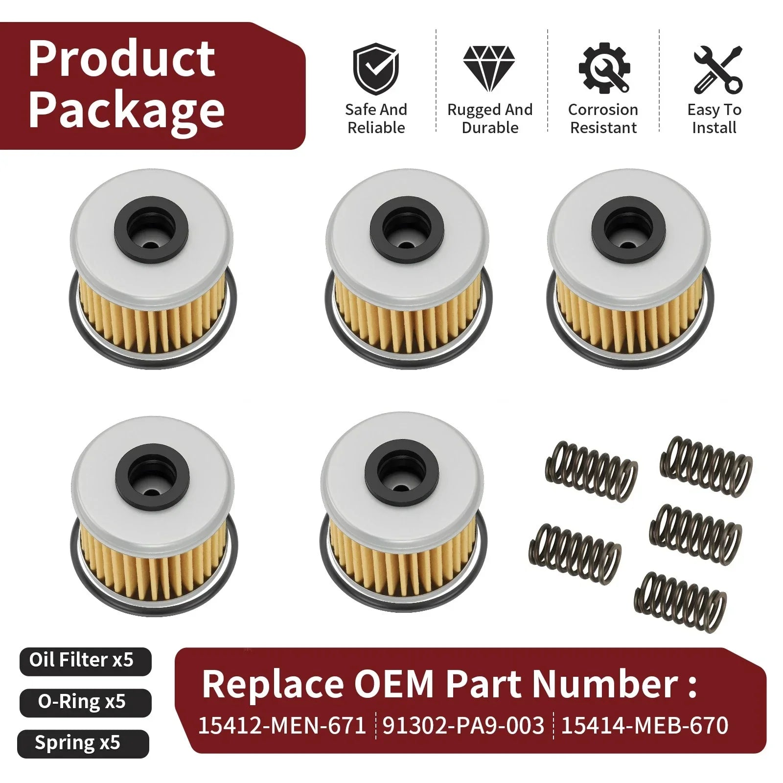 5 Pack Oil Filter Kit for Honda CRF Series
