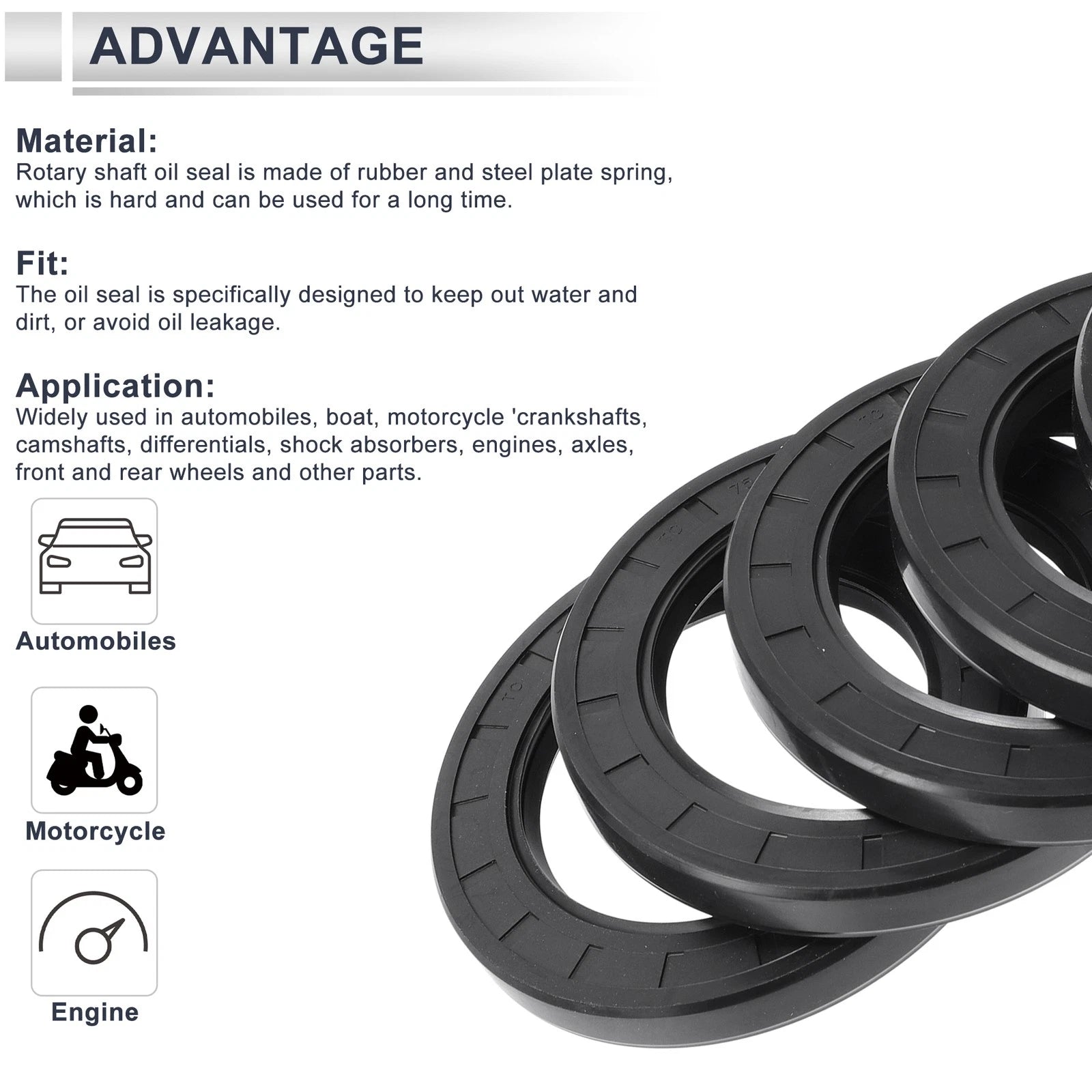 Set of 5 Oil Seal Rotary Shaft Seal Nitrile Rubber 75x110x12mm