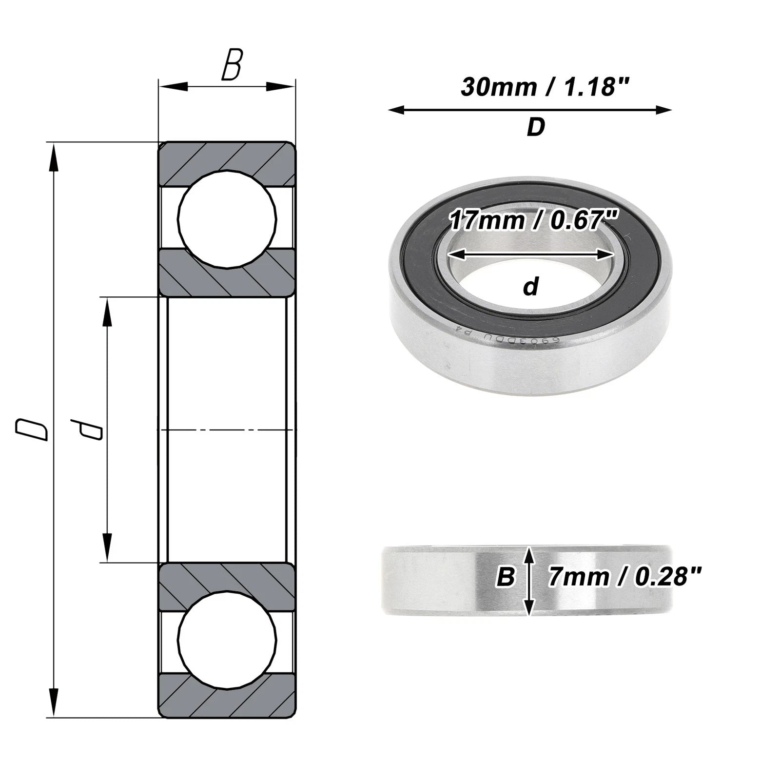 Deep Groove Ball Bearing P4 for Scooter Skateboard Wheel (17x30x7mm)