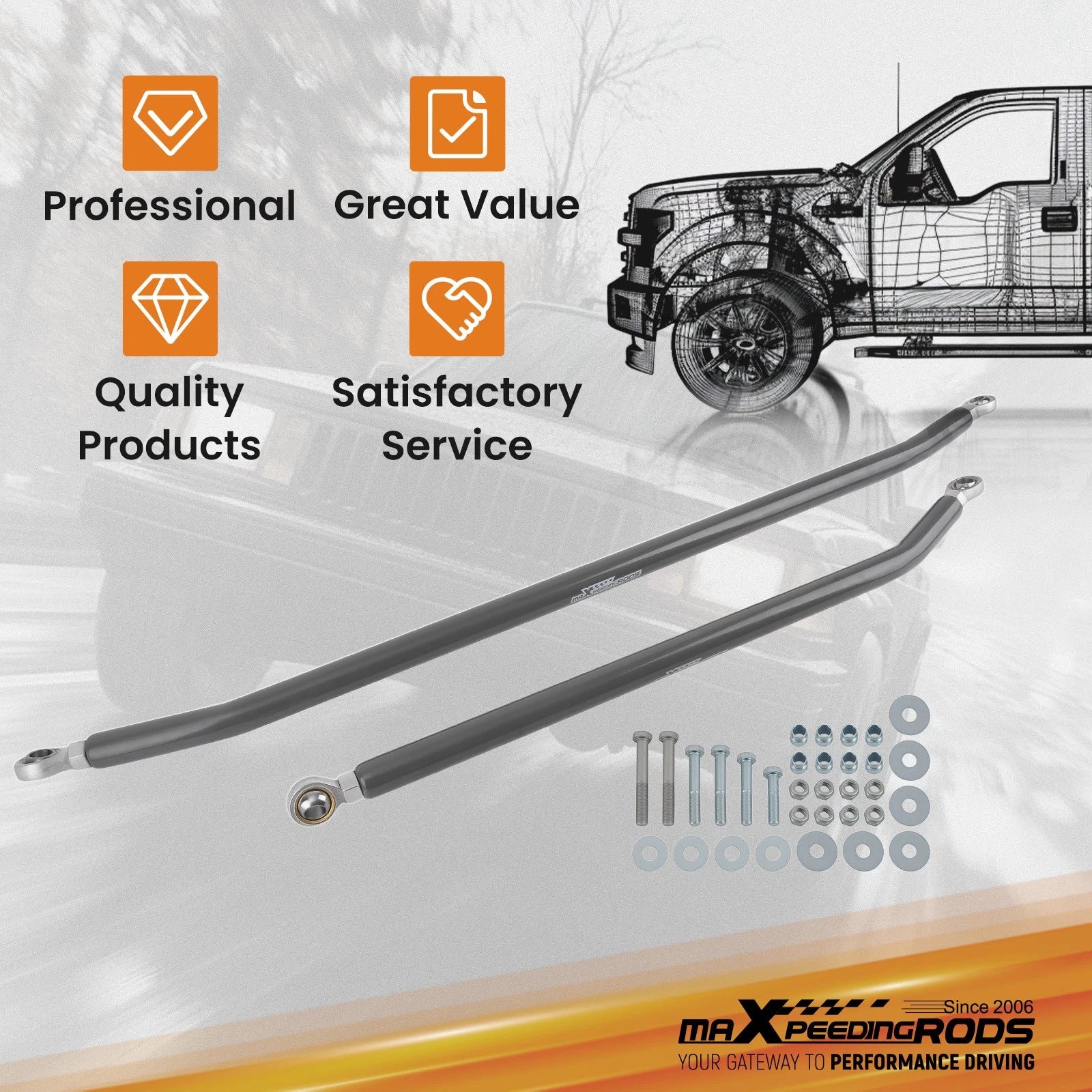 Adjustable Front Track Bar Steering Kit for Jeep Wrangler TJ (1997-2006) 2.5-4.5''