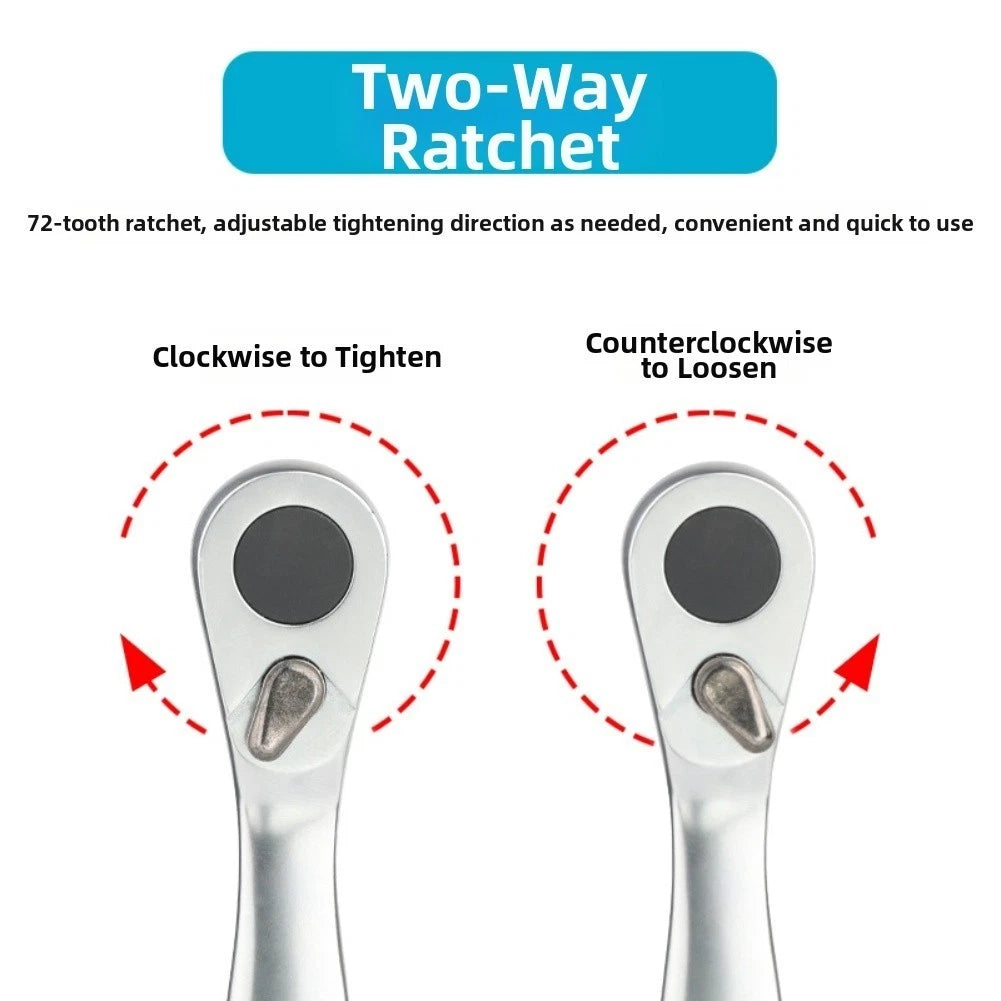 1/4 Inch Drive Mini Ratchet Wrench - Chrome Vanadium Steel, 72 Tooth