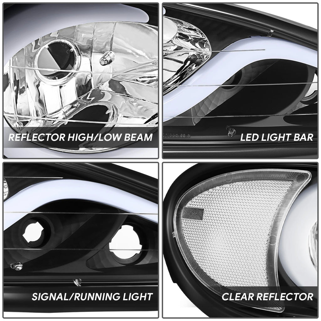 LED DRL Headlight for Pontiac Grand Am (1999–2005) Black Housing Clear Side