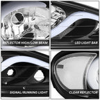 LED DRL Headlight for Pontiac Grand Am (1999–2005) Black Housing Clear Side