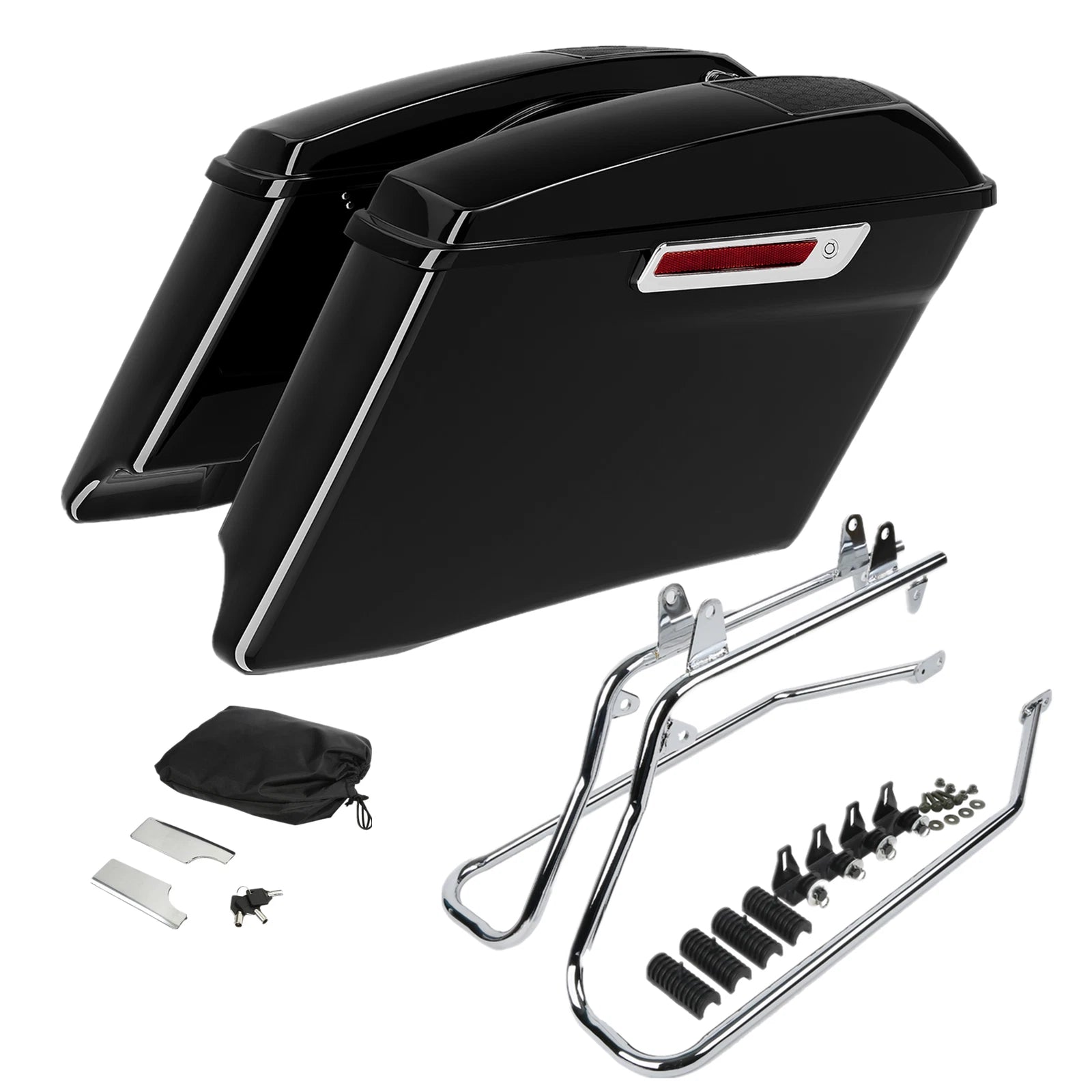 4" Extended Hard Saddlebags with 6x9" Speaker Lids & Bracket for Harley Softail (1984–2017)