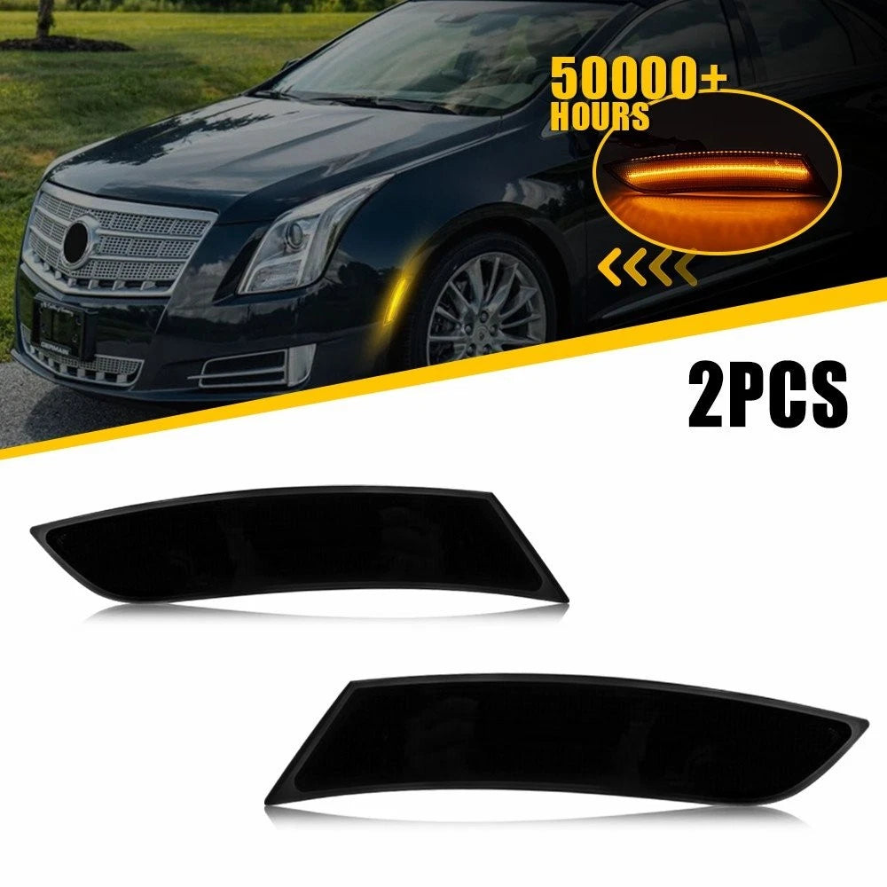 2X Smoked Amber LED Front Side Marker Lights for Cadillac XTS (2013–2017)
