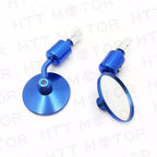 CNC Blue Rear View Handle Bar End Round Mirrors for Universal 1" 25mm