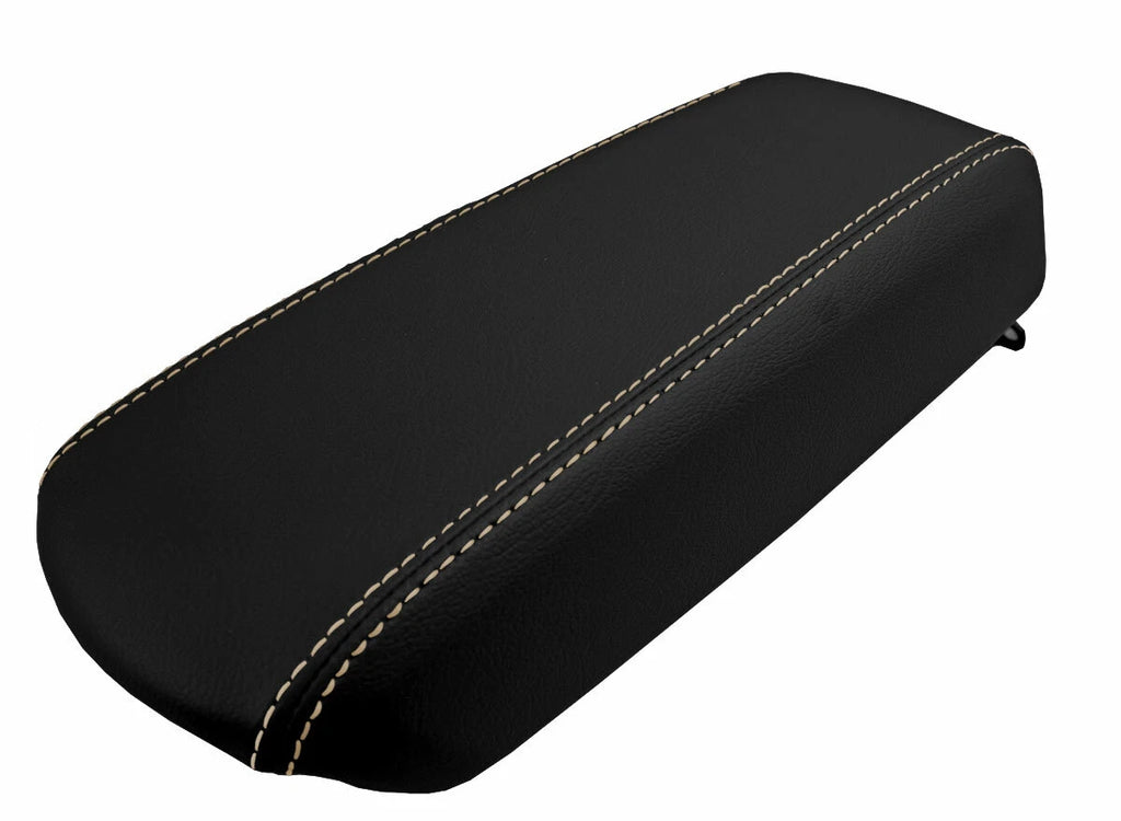 Leather Console Lid Armrest Cover for Ford Focus (2008–2011) Black Beige Stitch