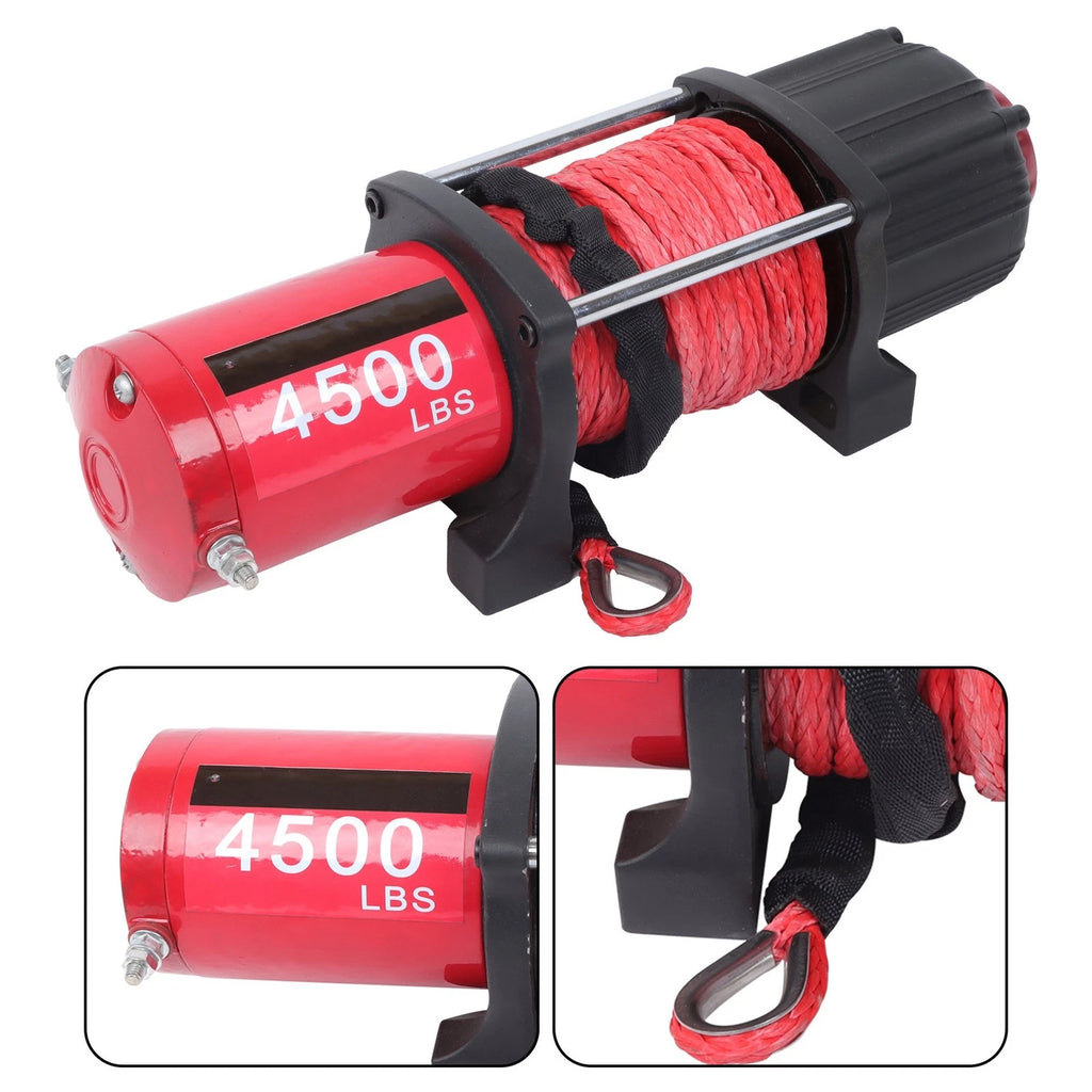 Electric Winch 4500lbs for Off-Road Vehicles (12VDC, Synthetic Rope)