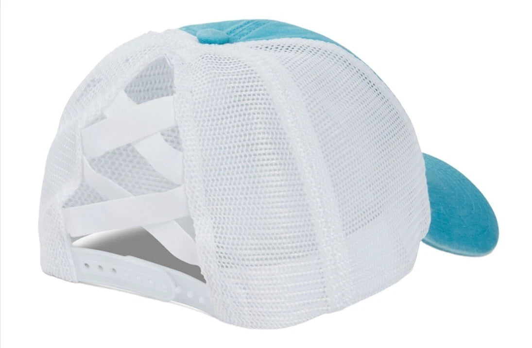 Pigmented Dye Criss Cross Mesh Ponytail Hat for Peterbilt Trucks