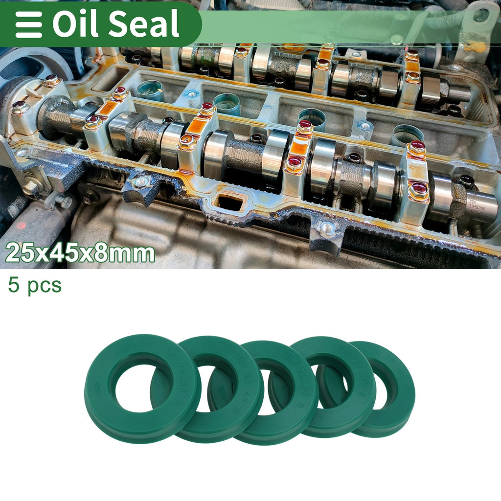 Set of 5 Oil Seal Rotary Shaft Seal 25x45x8mm High Pressure Green for Automotive