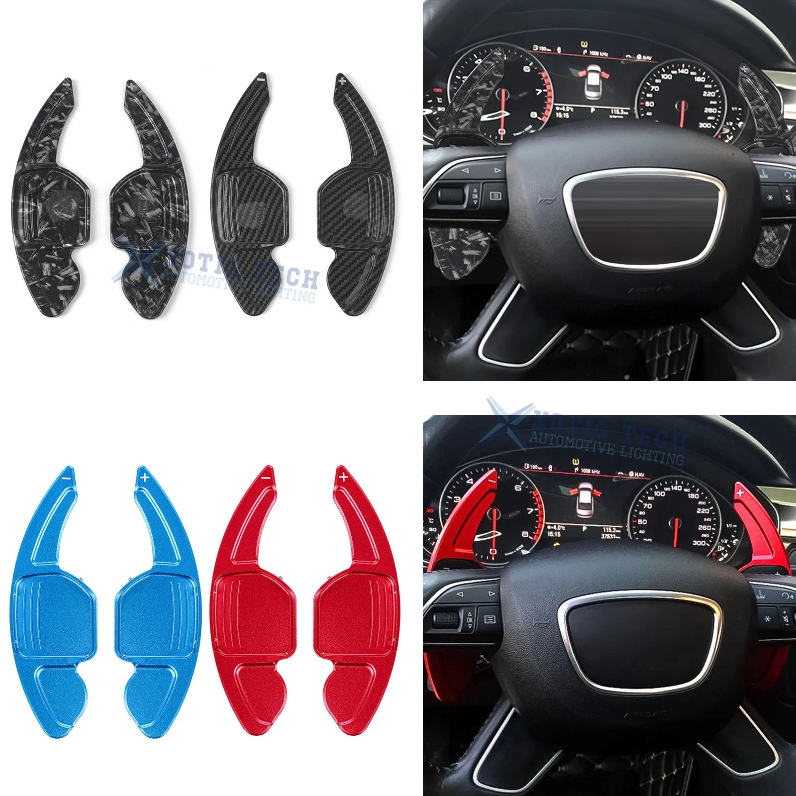 Red/Blue Steering Paddle Shift Extension Decor Trim for Audi (2017–2021)