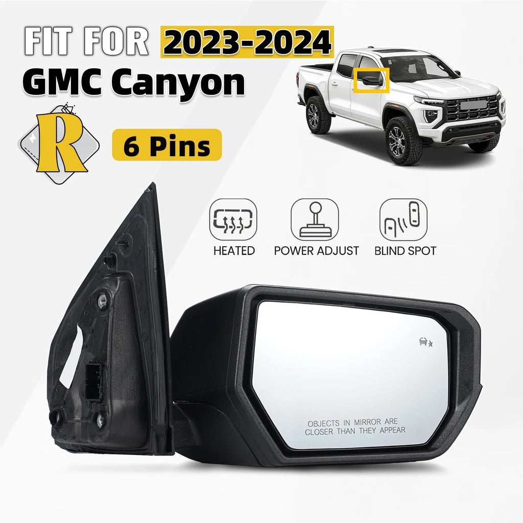 Right Side Power Mirror for GMC Canyon (2023–2024) w/ Heated, Blind Spot, 6 Pins