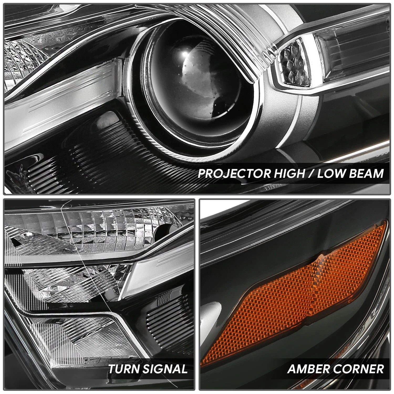 Left Side Projector Headlight for Ford Taurus (2013–2019) OE Style Black Amber