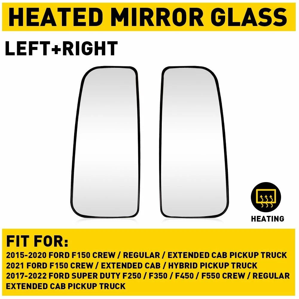 Set of 2 Heated Side Tow Mirror Glass for Ford F150 F250 F350 F450 F550 (2015–2022)