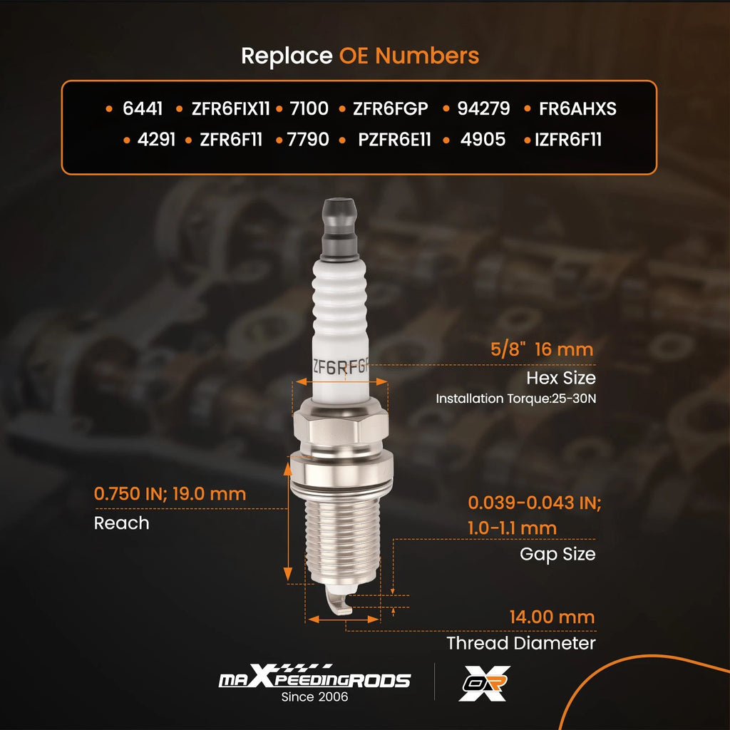 4-Pack Iridium Spark Plugs for Honda Prelude (1992–2001) 2.2L 2.3L H22A1
