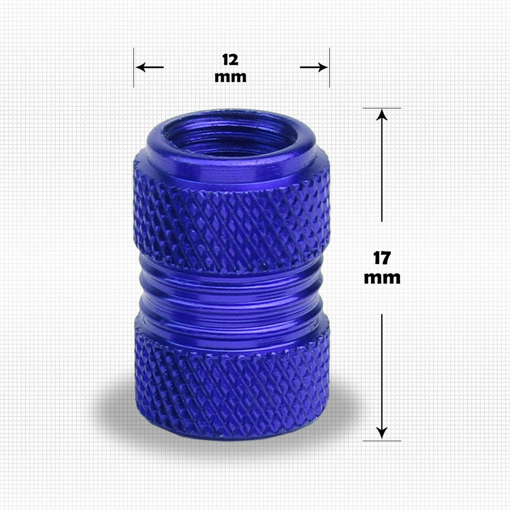 Set of 4 Blue Aluminum Tire Stem Caps 17mm Knurled Valve Covers