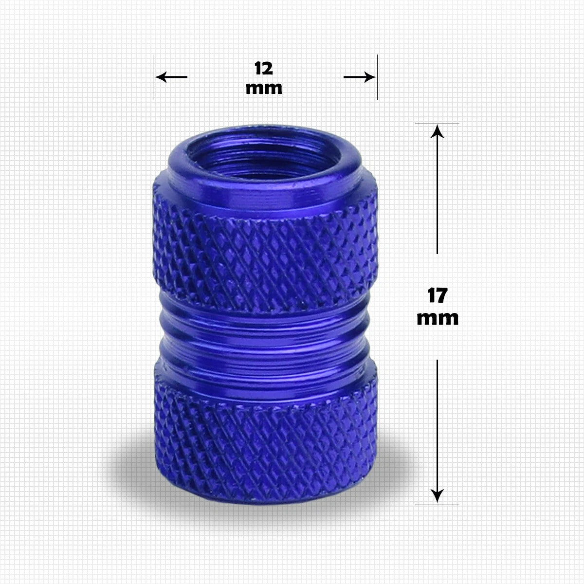 Set of 4 Blue Aluminum Tire Stem Caps 17mm Knurled Valve Covers