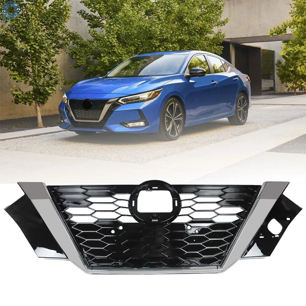 Front Bumper Upper Grille for Nissan Sentra (2020–2021) 62310-6LB0A Black & Chrome