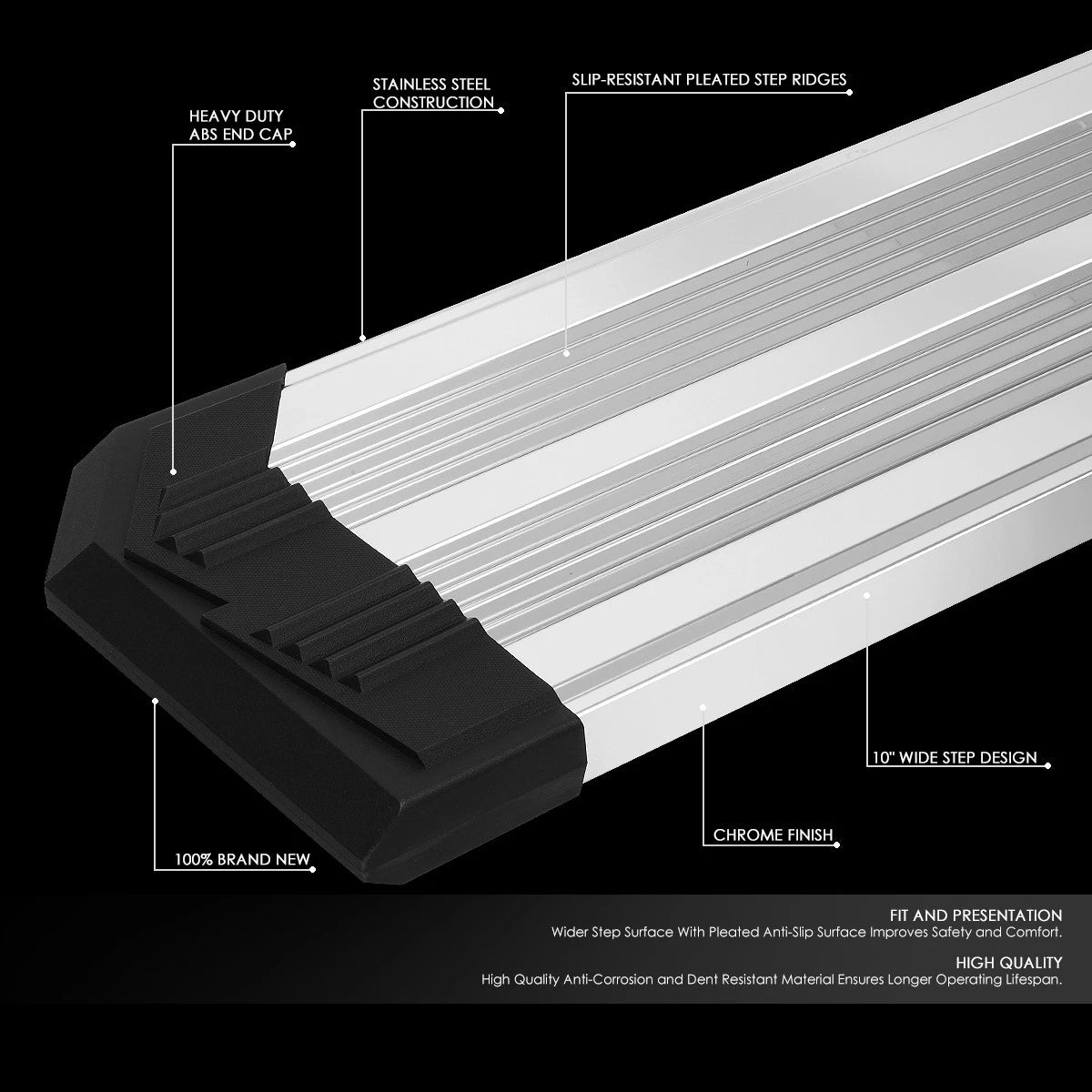 J2 10" SS Side Step Bar Running Board for Silverado Sierra (2007–2019)
