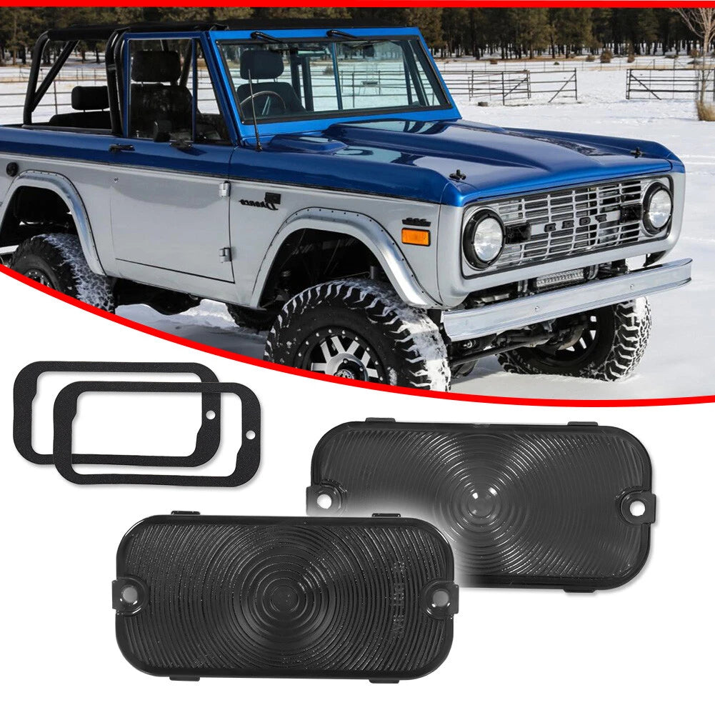 2X Smoke Front Parking Turn Signal Light Lenses for Ford Bronco (1966–1968)