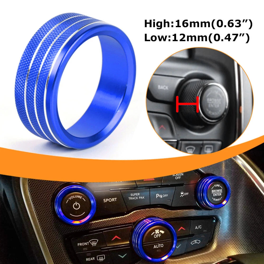 3X Blue AC Radio Switch Trim Ring Knob Cover for Dodge Challenger/Charger