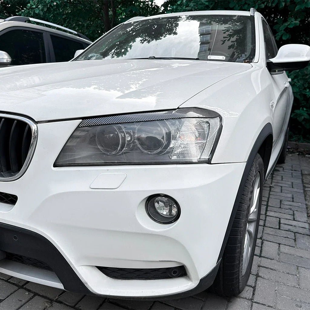 Tape-On Carbon Style Headlight Eye Lids Covers for BMW X3 (2011-2013)