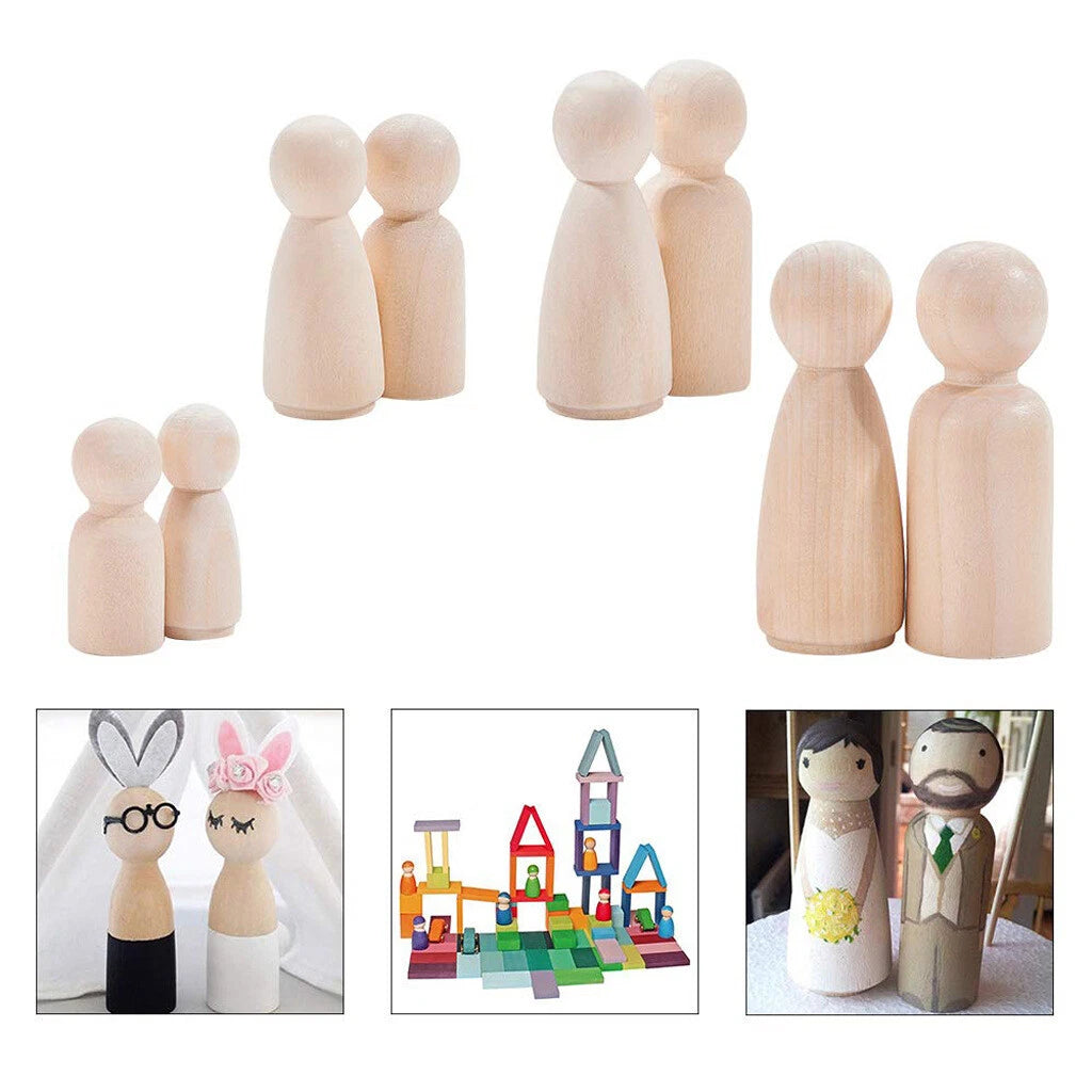 Set of 10 Unpainted Wooden Peg Dolls Figures for Wedding Decor 35mm
