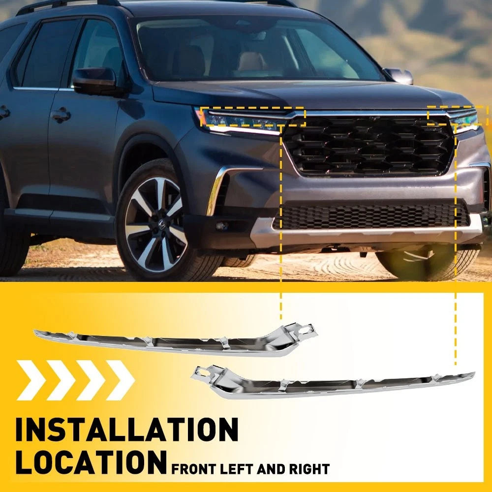 2X Front Bumper Grille Trims Chrome for Honda Pilot EX-L (2023)