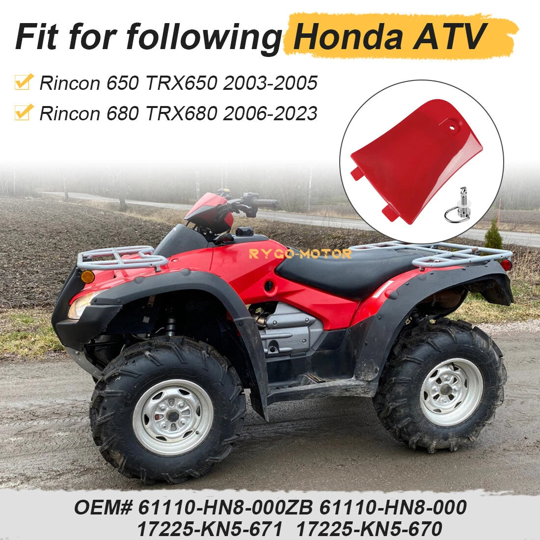 Utility Box Lid & Stud 61110-HN8-000ZB for Honda TRX650 680 Rincon (2003–2023)