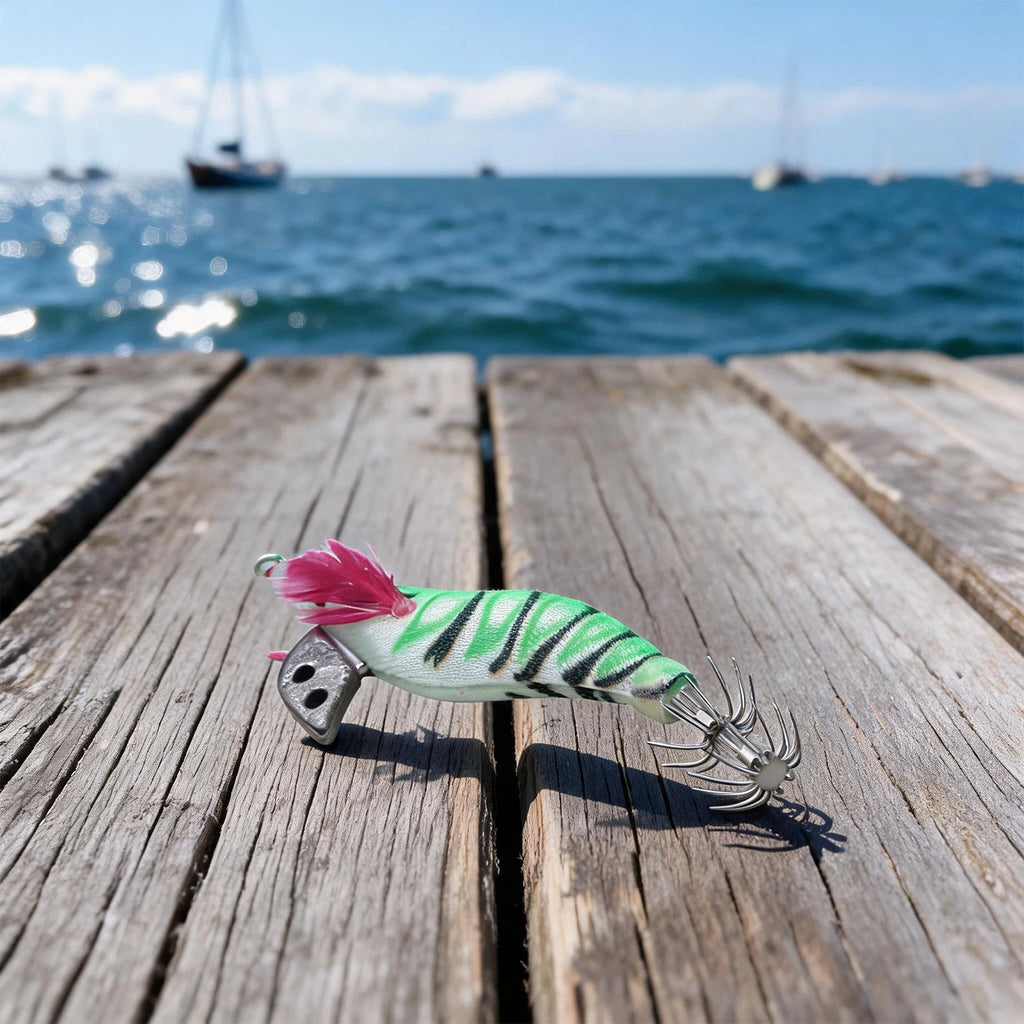 Squid Jig Fishing Lures Set of 4 with Bright Colors and Natural Movement
