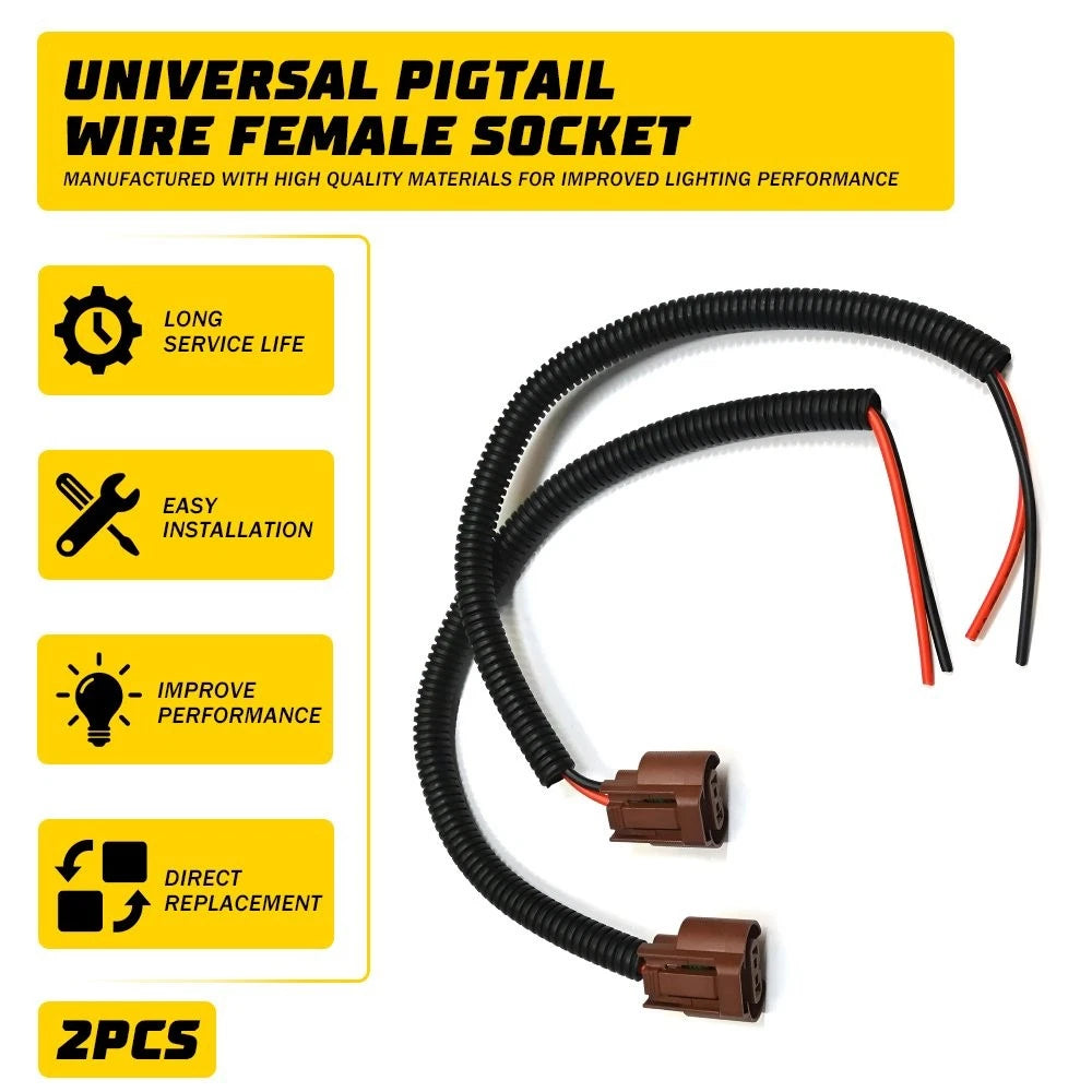 2X Wire Pigtail Female U 9006 Headlight Socket Connector for