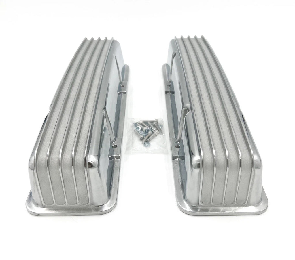 Polished Aluminum Finned Valve Covers for Small Block Chevy 350 (1968–1979)